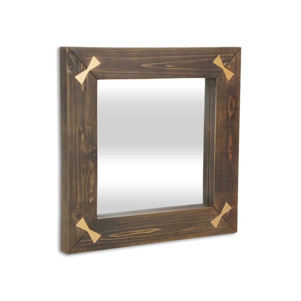 22" Brown Wood With Gold Bows Square Accent Mirror