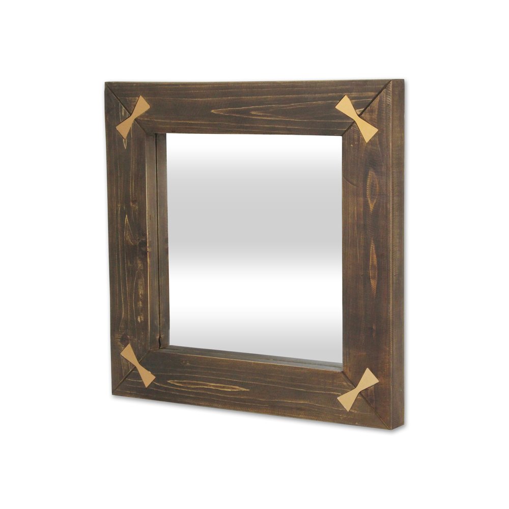 22" Brown Wood With Gold Bows Square Accent Mirror