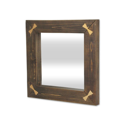 22" Brown Wood With Gold Bows Square Accent Mirror