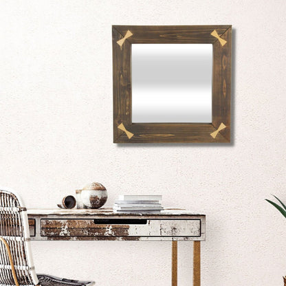 22" Brown Wood With Gold Bows Square Accent Mirror