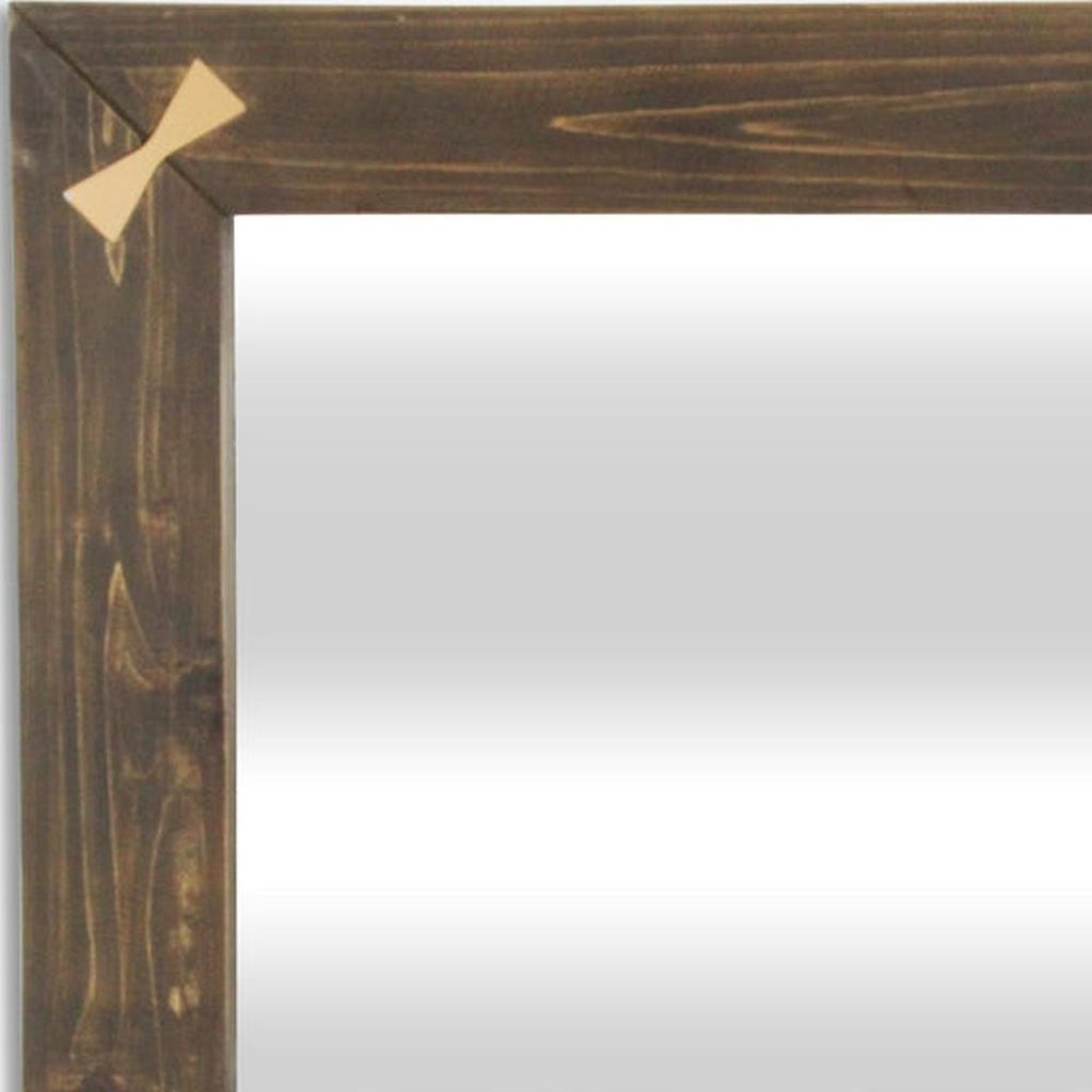 22" Brown Wood With Gold Bows Square Accent Mirror