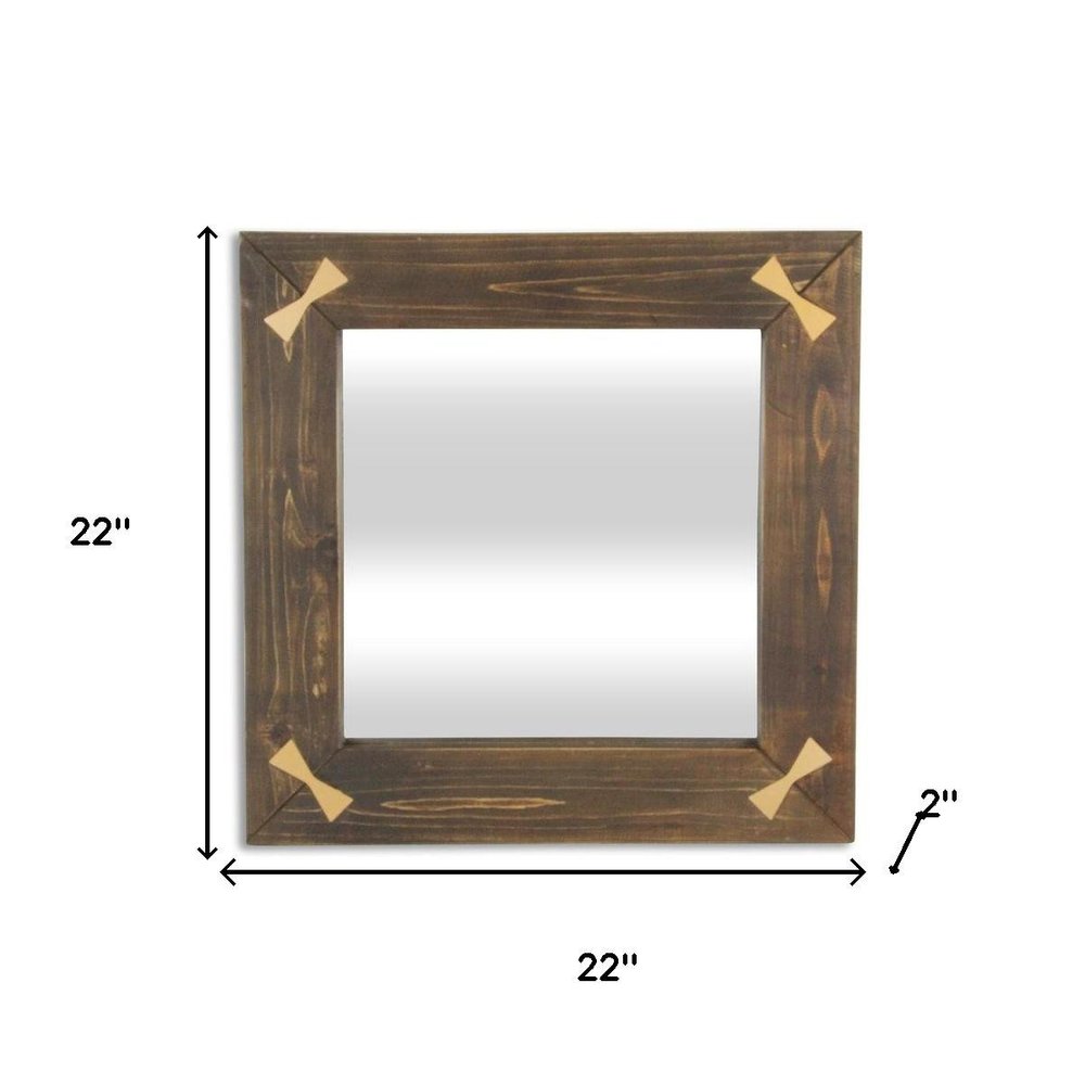 22" Brown Wood With Gold Bows Square Accent Mirror