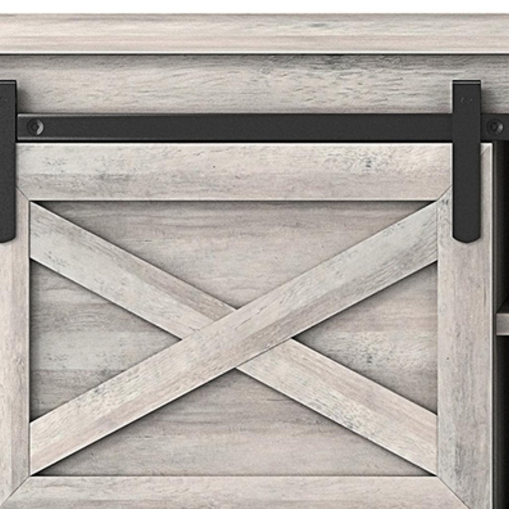 47" Gray And Black Wood And Faux Leather Storage Bench with Shelves