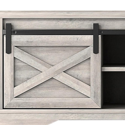 47" Gray And Black Wood And Faux Leather Storage Bench with Shelves