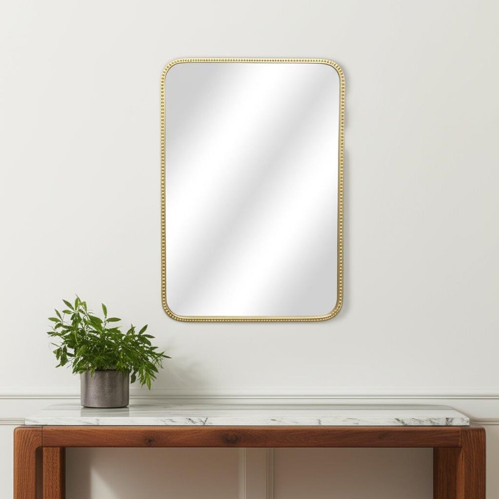 32" Gold Metal Beaded Accent Mirror