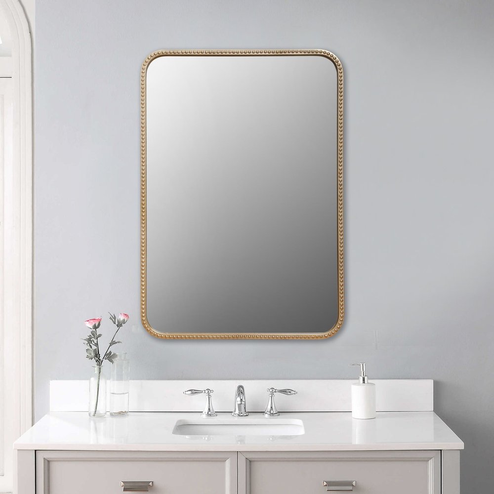 32" Gold Metal Beaded Accent Mirror
