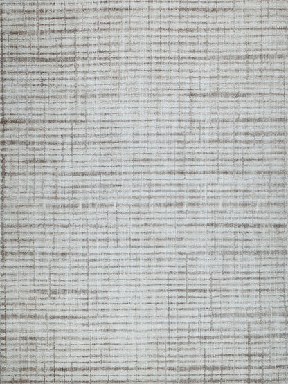 Beige textured area rug with subtle taupe crosshatch grid pattern and soft woven surface.