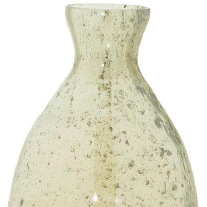 Set of Three Sage Green Seeded Bubble Glass Table Vases