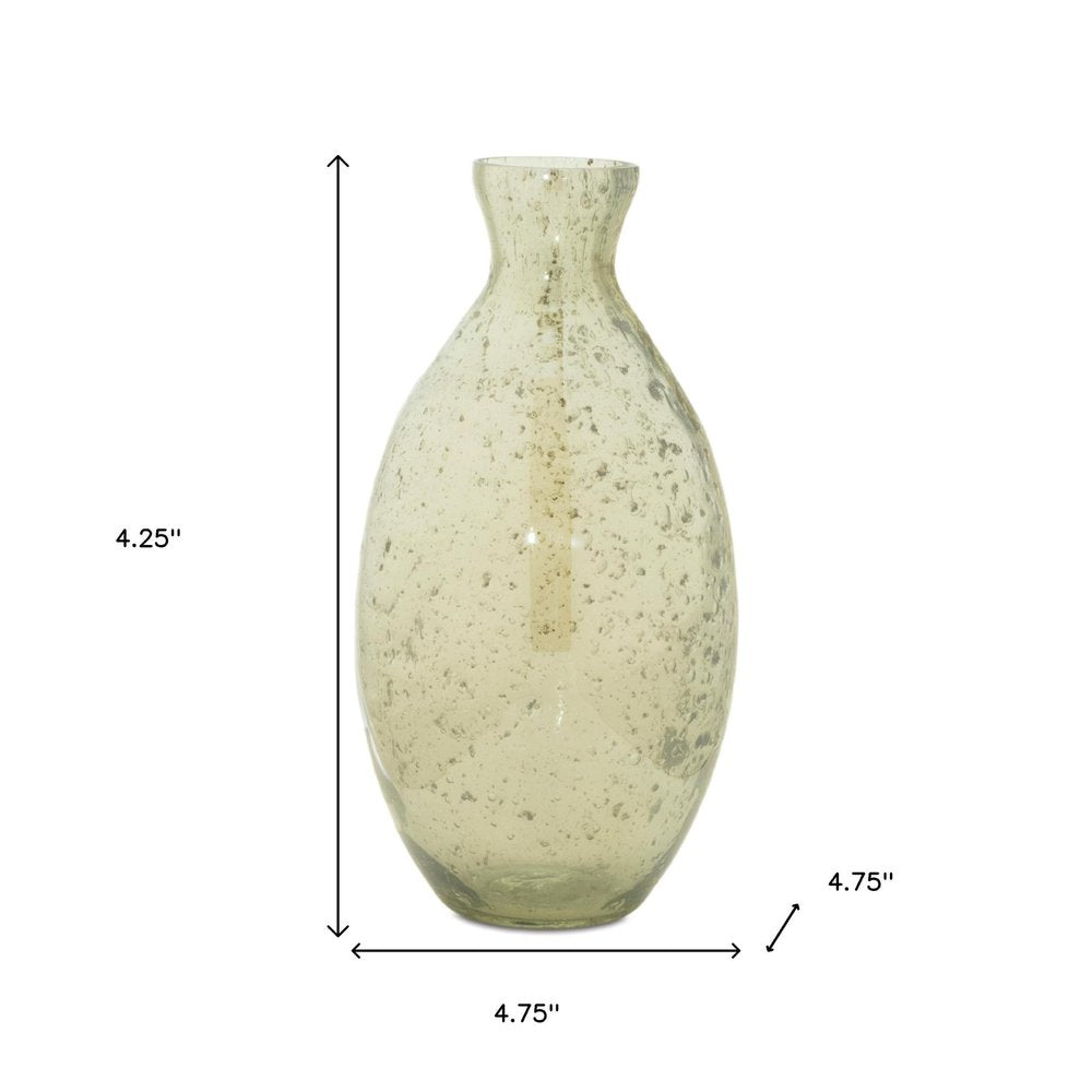 Set of Three Sage Green Seeded Bubble Glass Table Vases