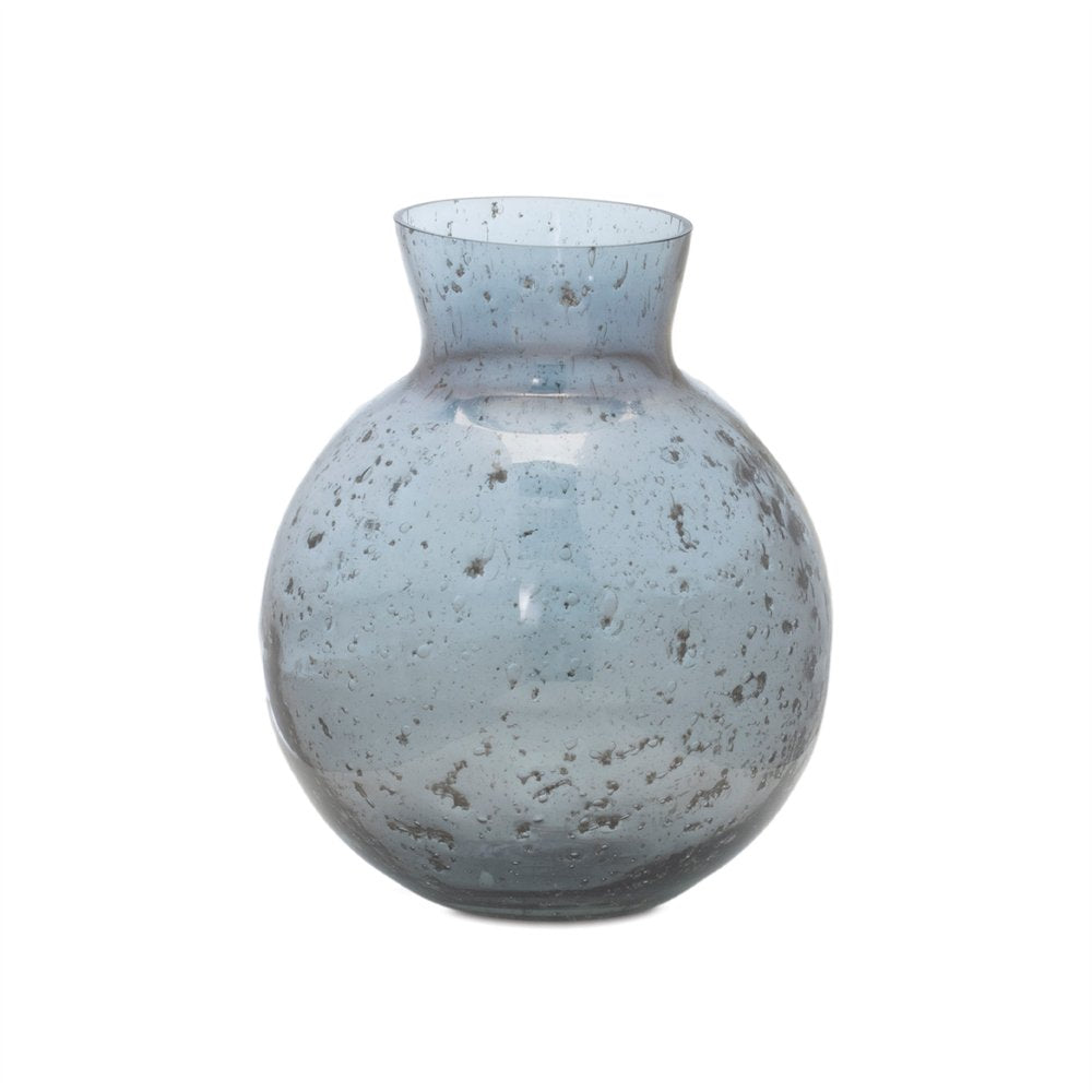 Set of Three Blue And Gray Seeded Glass Table Vases