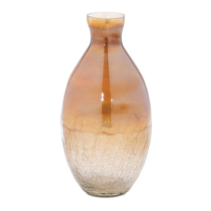 Set of Three Beige And Brown Crackle Glaze Glass Table Vases