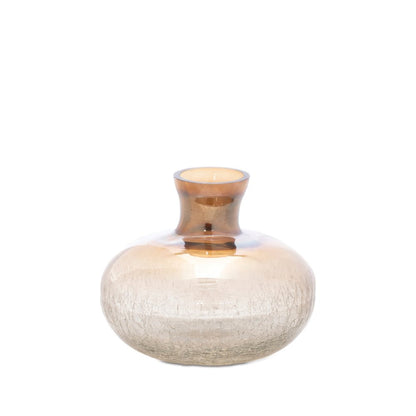 Set of Three Beige And Brown Crackle Glaze Glass Table Vases