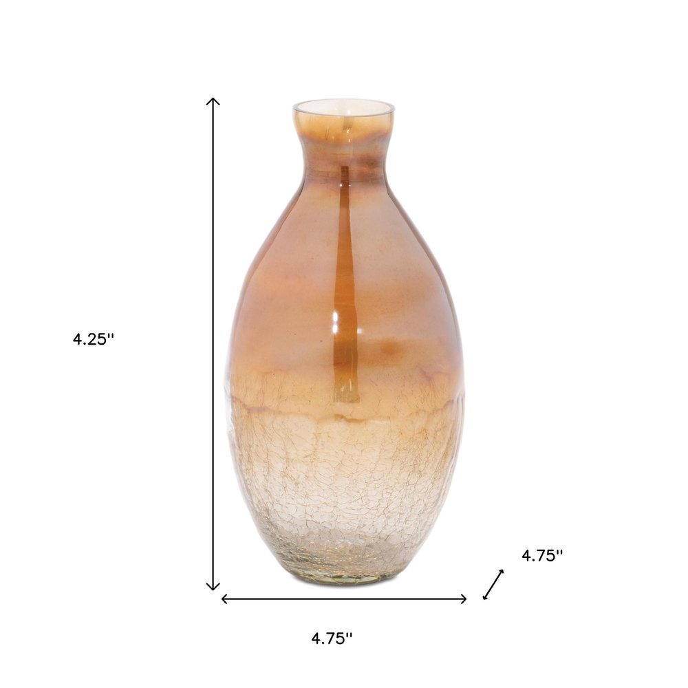 Set of Three Beige And Brown Crackle Glaze Glass Table Vases