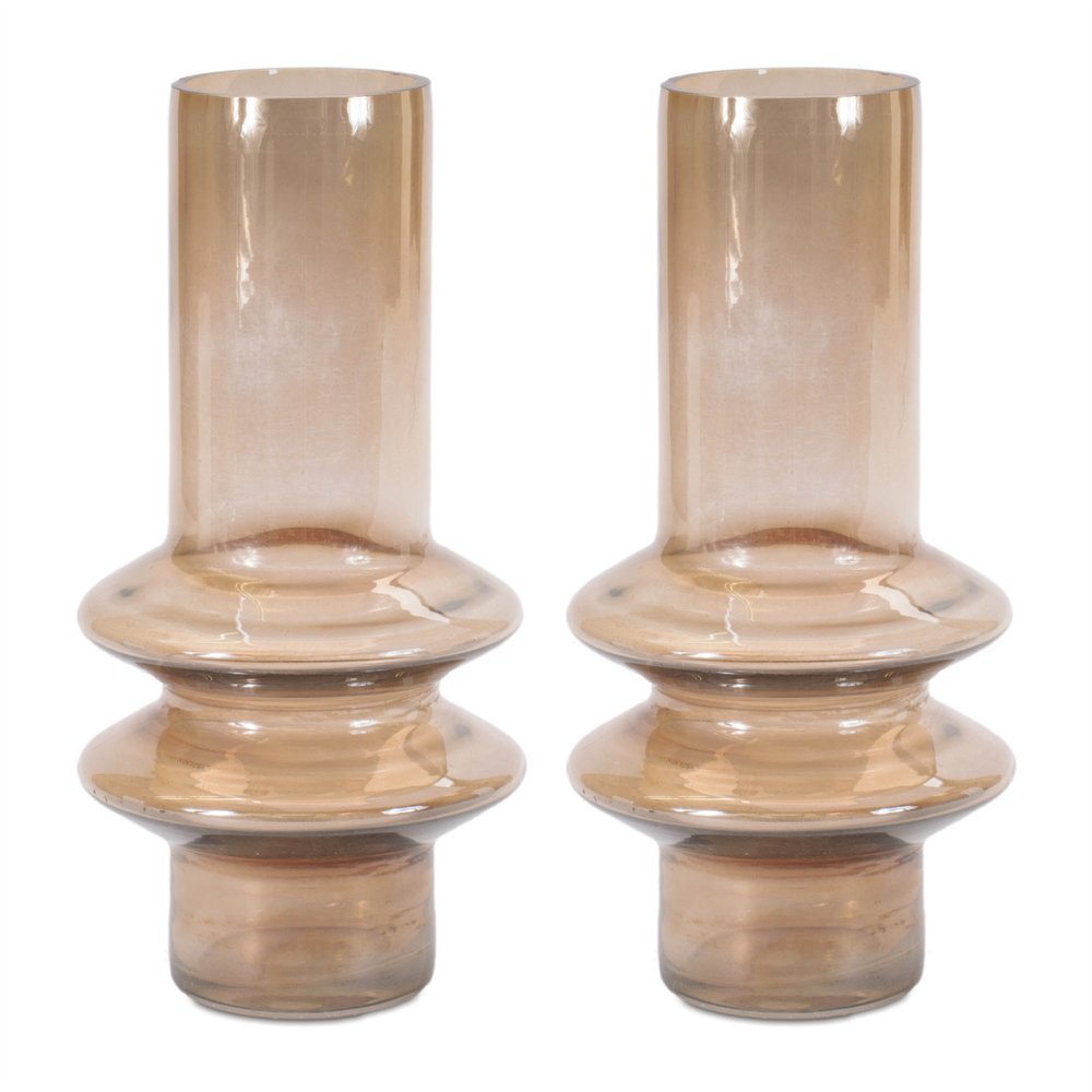 Set of Two Translucent Taupe Glass Cylinder Table Vases
