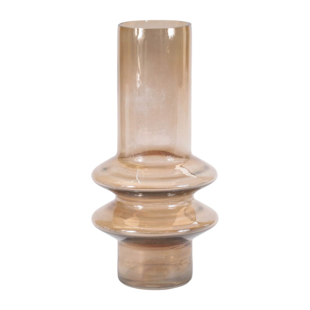 Set of Two Translucent Taupe Glass Cylinder Table Vases