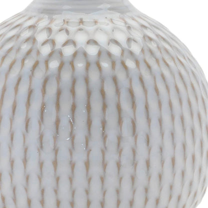 Set of Four Natural And Off White Ceramic Bud Vases With Sculptural Details