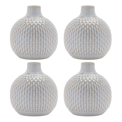 Set of Four Natural And Off White Ceramic Bud Vases With Sculptural Details