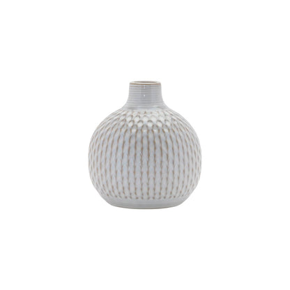Set of Four Natural And Off White Ceramic Bud Vases With Sculptural Details