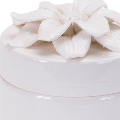 Set of Three White Ceramic Flowers Decorative Keepsake Boxes