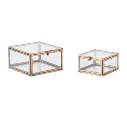Set of Two Clear And Gold Glass Decorative Keepsake Boxes