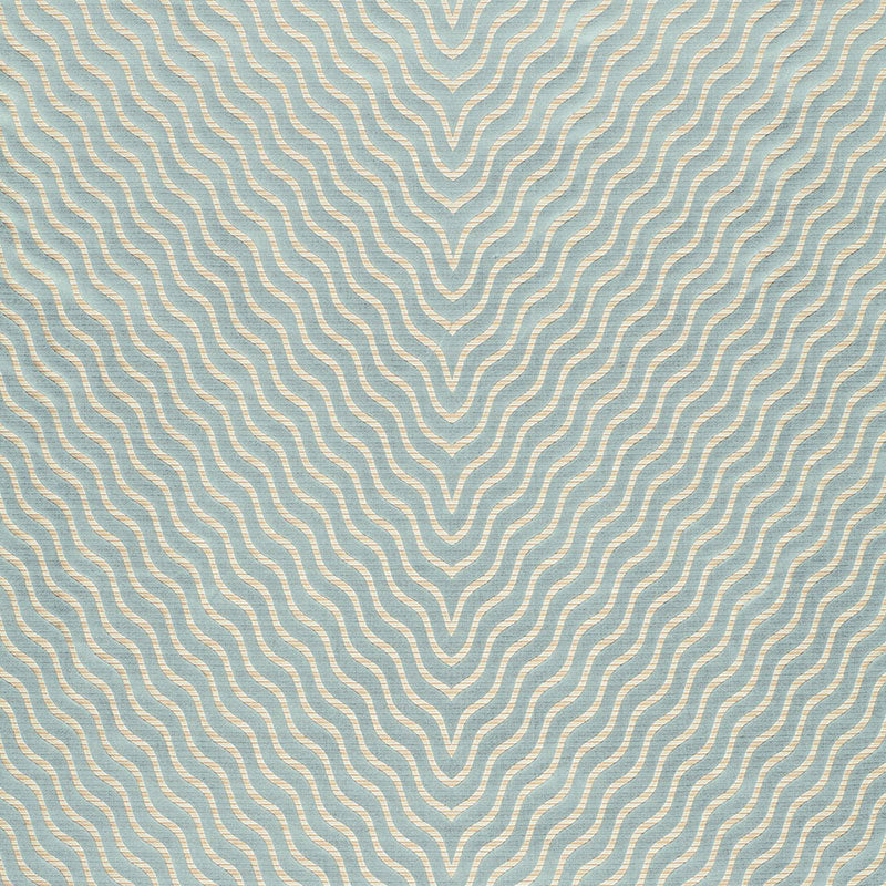 Teal fabric with cream wavy zebra stripes; seamless textile pattern.