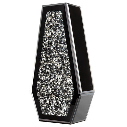 14" Black And Silver Glass Table Vase With Faux Crystals
