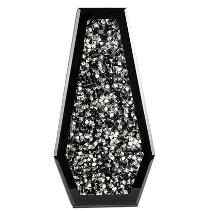 14" Black And Silver Glass Table Vase With Faux Crystals