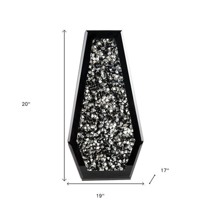 14" Black And Silver Glass Table Vase With Faux Crystals