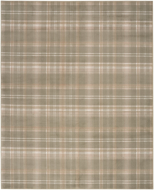 Beige taupe plaid rug texture with fine white grid lines.