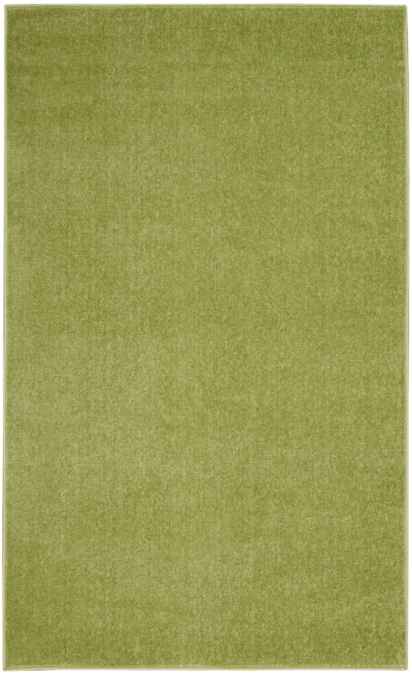 Olive green rectangular outdoor rug with a soft velvet-like pile and even, solid color.