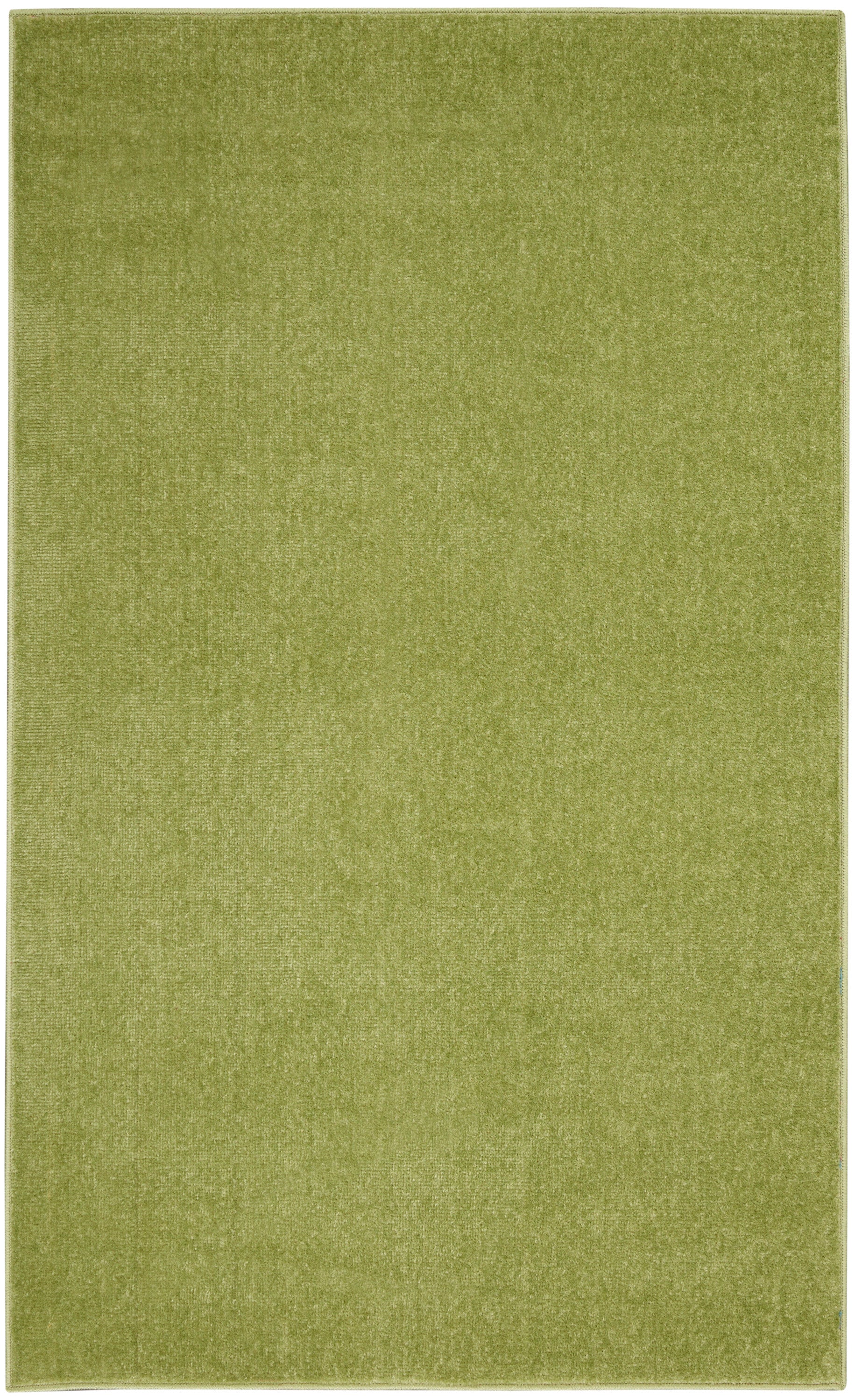 Olive green rectangular outdoor rug with a soft velvet-like pile and even, solid color.