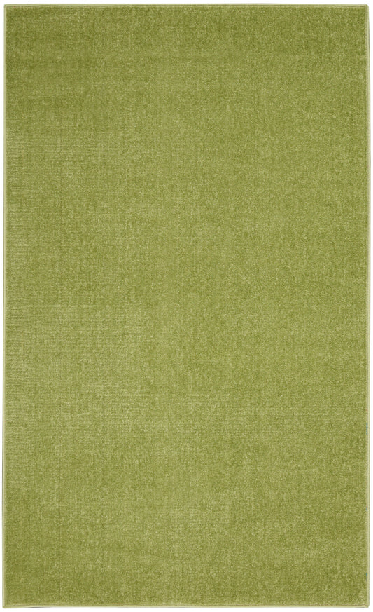 Olive green rectangular outdoor rug with a soft velvet-like pile and even, solid color.