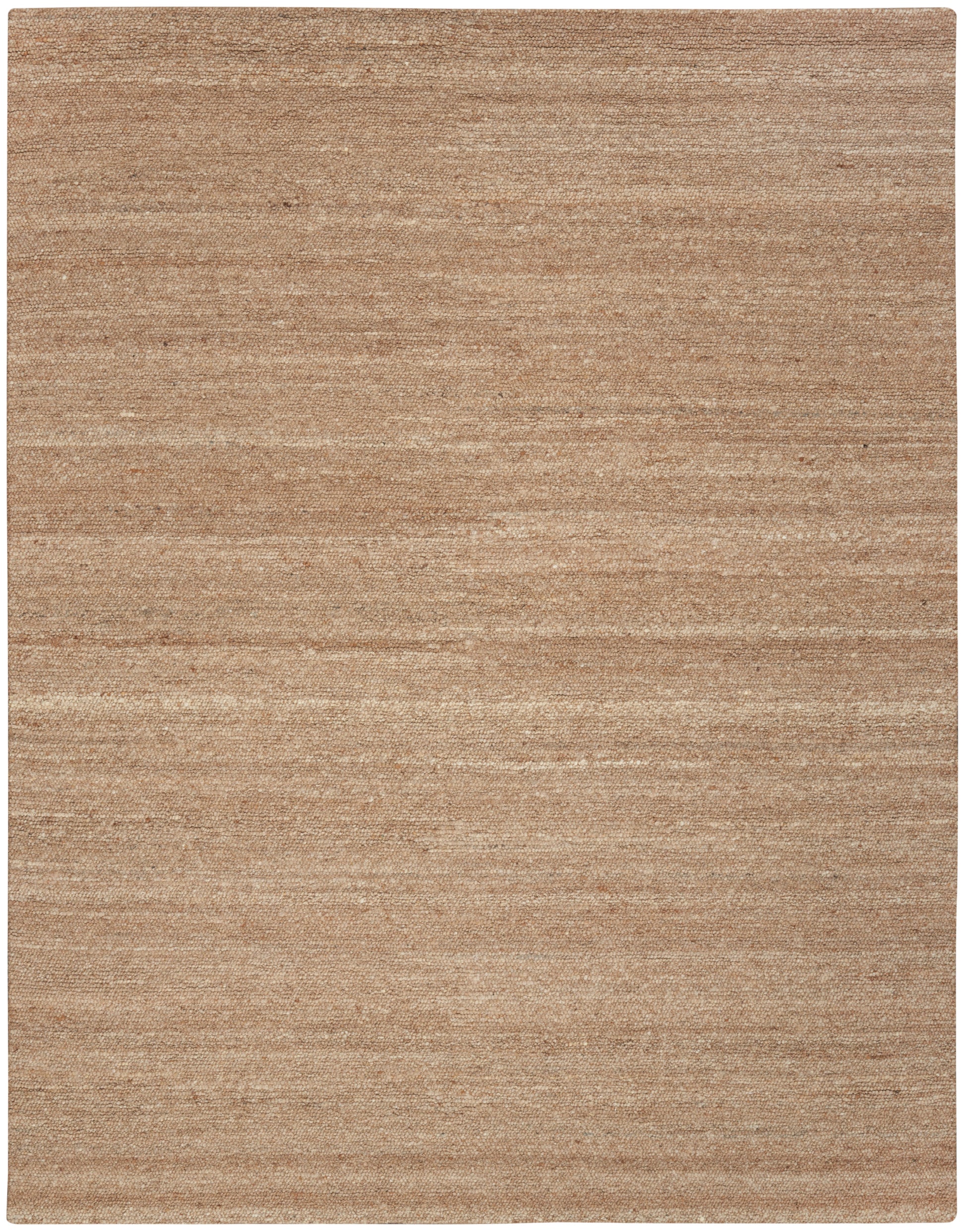 Beige textured area rug with subtle horizontal stripes and soft woven fibers; rectangular.