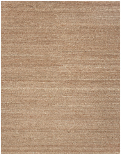 Beige textured area rug with subtle horizontal stripes and soft woven fibers; rectangular.