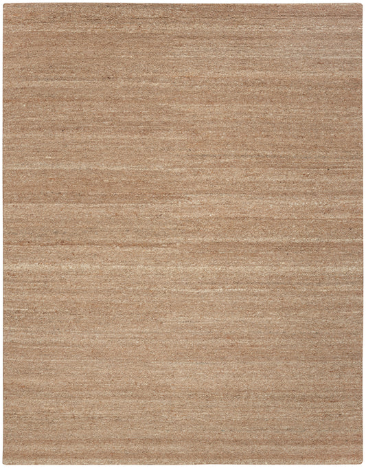 Beige textured area rug with subtle horizontal stripes and soft woven fibers; rectangular.