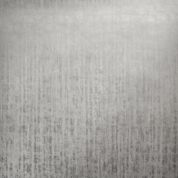 Grey textured wallpaper with subtle vertical streaks and a distressed concrete-like finish.