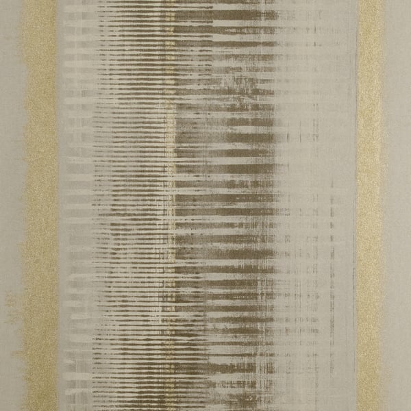 Beige striped wallpaper with a textured surface, featuring horizontal lines and gold side borders.