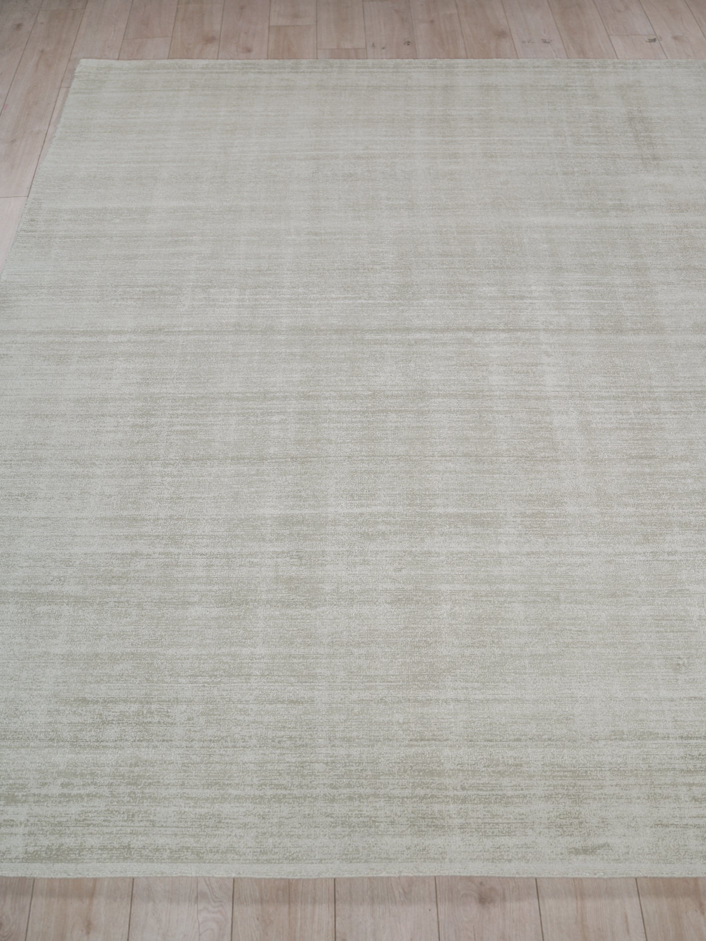 Light beige-gray rug with subtle horizontal texture; rectangular modern flat-weave for living room or bedroom.