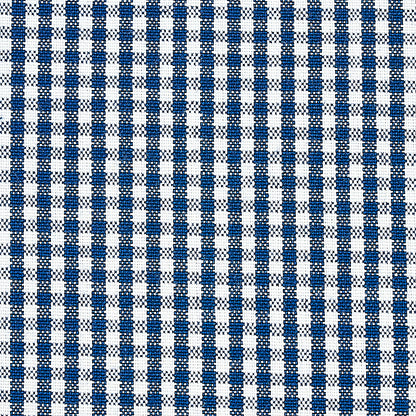 Navy blue cotton check-patterned woven fabric with a textured weave, ideal for upholstery or crafts.