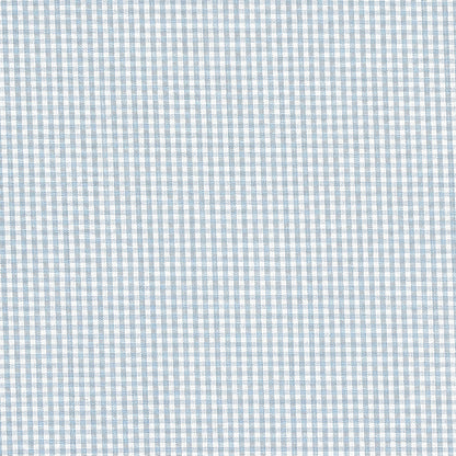 Light blue and white gingham fabric close-up with small check pattern, woven cotton look, suitable for shirts.