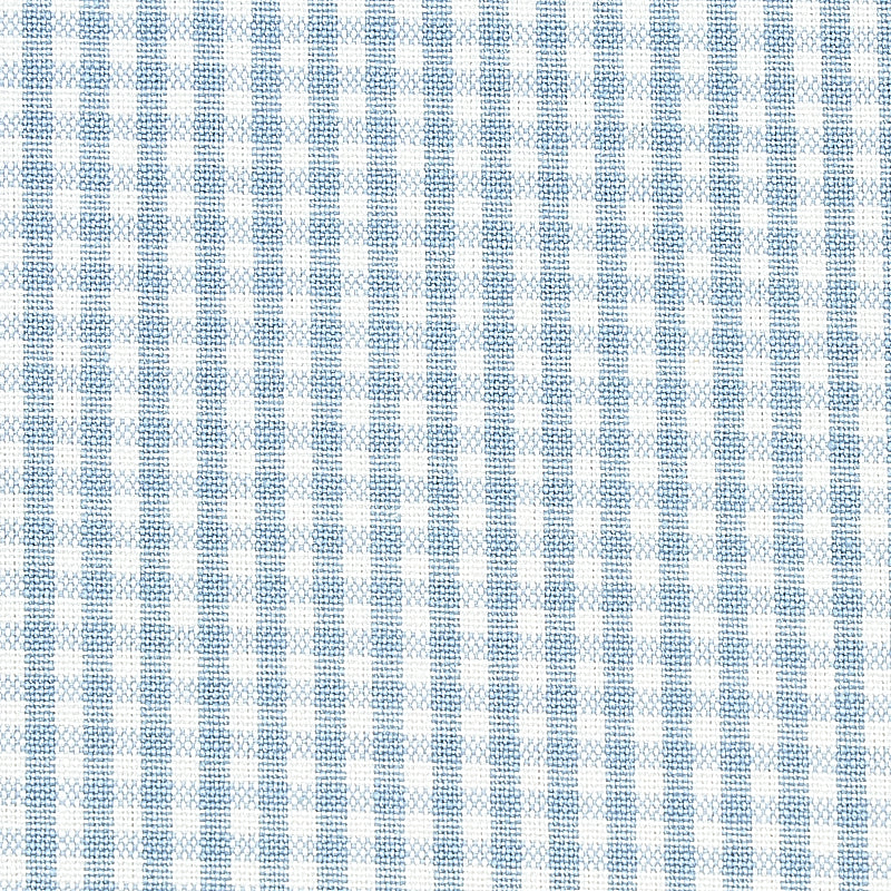 Light blue and white gingham-like woven fabric with tiny checks, ideal for shirts or home linens.