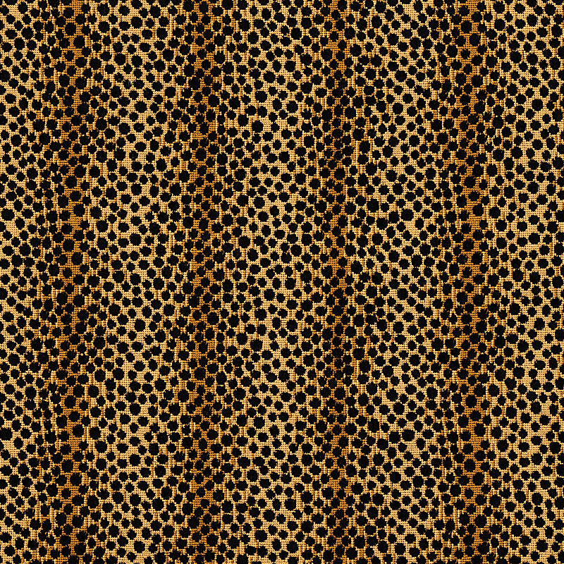 Bronze-gold satin fabric swatch over leopard-print background with black spots on tan.