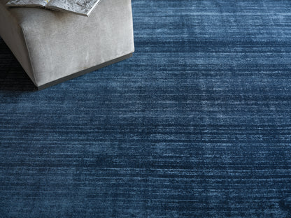 Blue textured area rug with subtle streaks, 4' x 6'.
