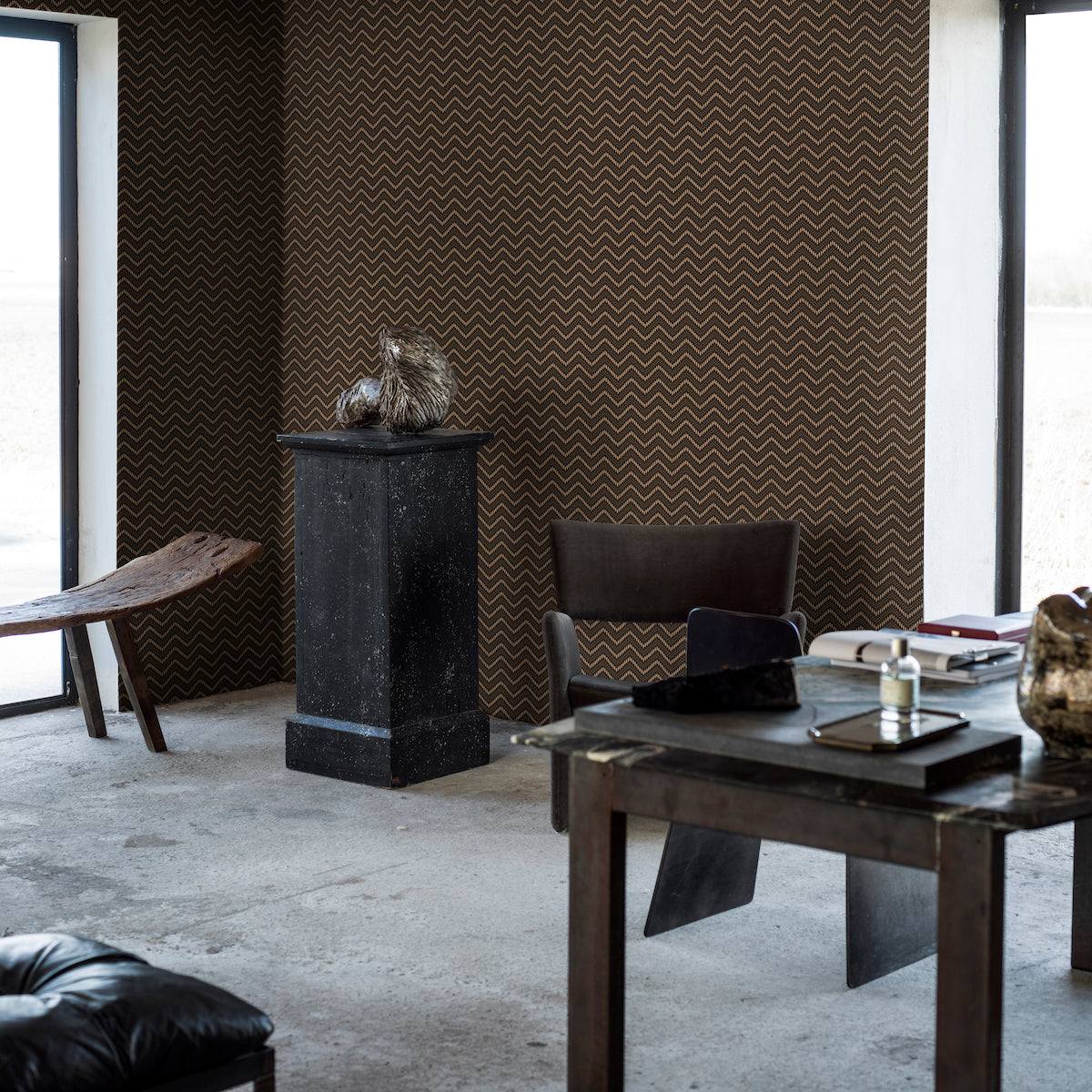 SCHUMACHER  Borastapeter CHEVRON DOTS   BROWN , GOLD   - 6482