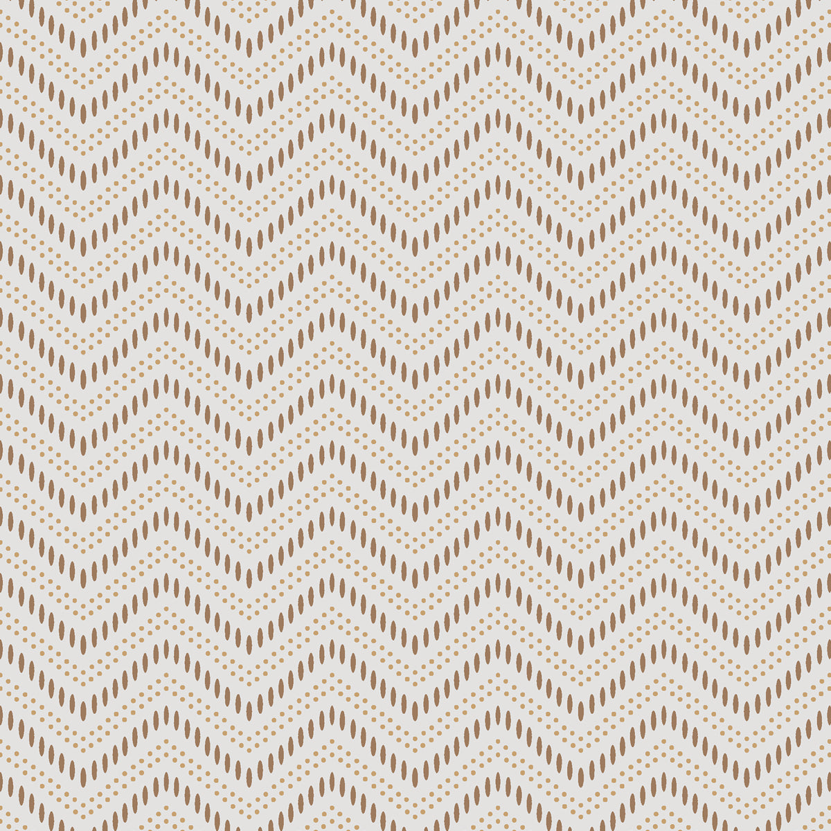 Beige background with brown teardrop-shaped dots forming a repeating wavy chevron pattern.