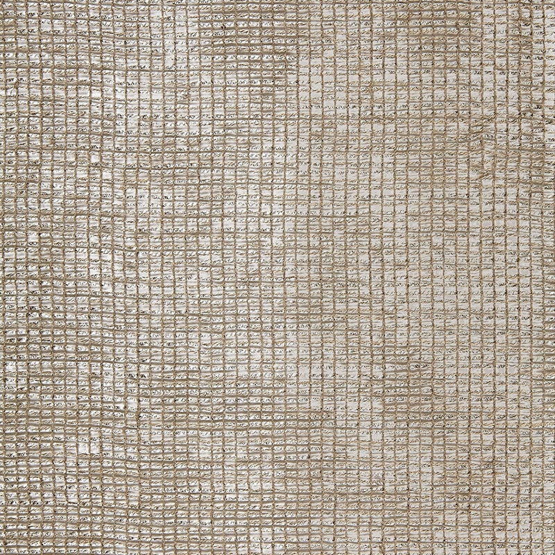 Beige woven fabric texture with a subtle square grid pattern in natural fibers.