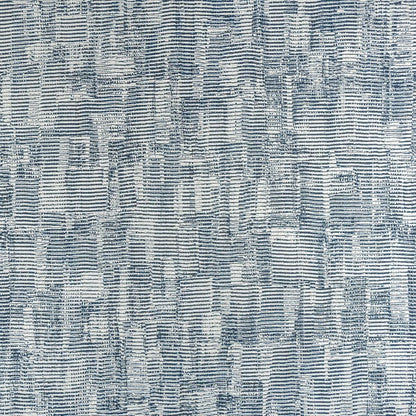 Silver-grey jacquard wallcovering with a woven, abstract striped block pattern; linen-like texture.