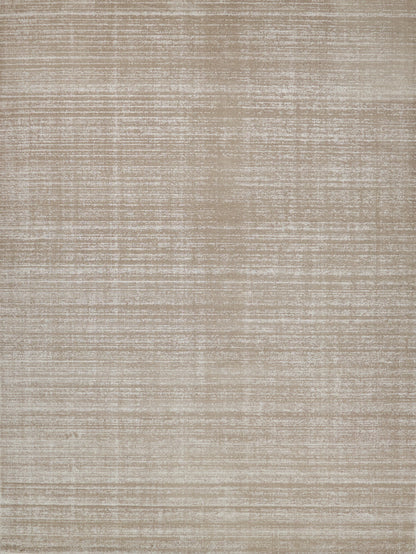 Beige-tan textured area rug with subtle horizontal stripes and a distressed brushed finish.