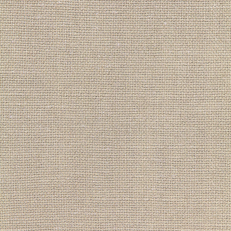 Beige woven linen-like fabric close-up with visible fibers and a neutral upholstery texture.