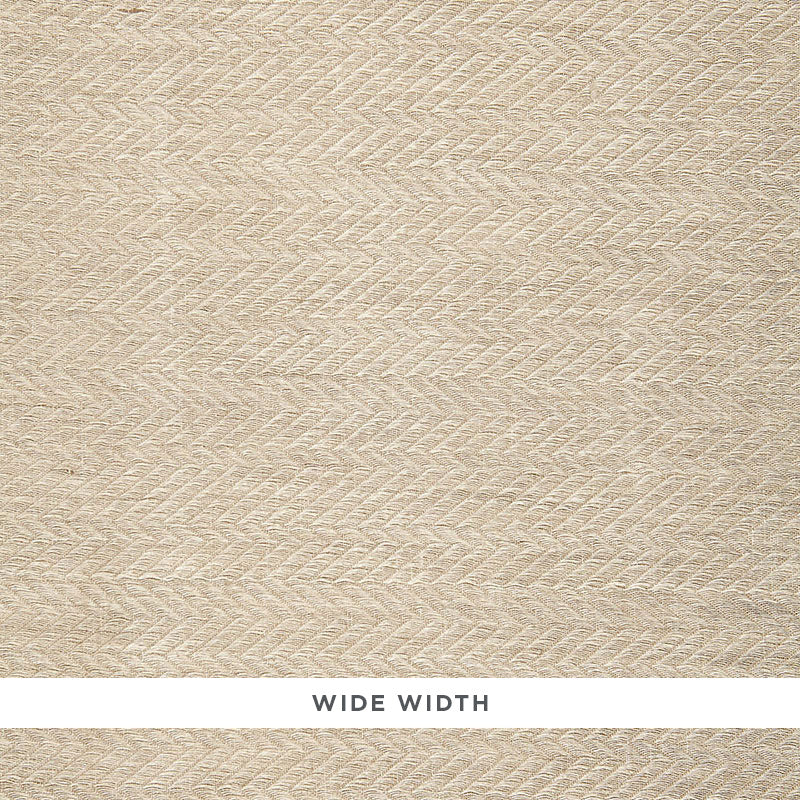 Beige woven fabric with subtle herringbone texture and a white strip labeled WIDE WIDTH.